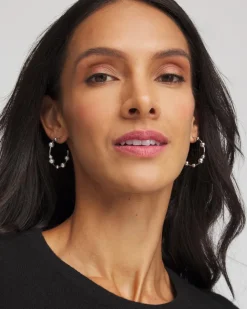 Silvertone Beaded Hoop Earrings