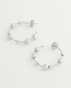 Silvertone Beaded Hoop Earrings