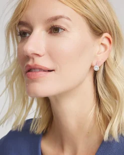 Silvertone Bezel Set Cubic Zirconia Halo Earrings