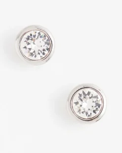 Silver Tone Crystal Stud Earrings