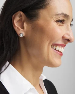 Silver Tone Crystal Stud Earrings