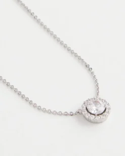 Silver Tone Drop Stone Necklace