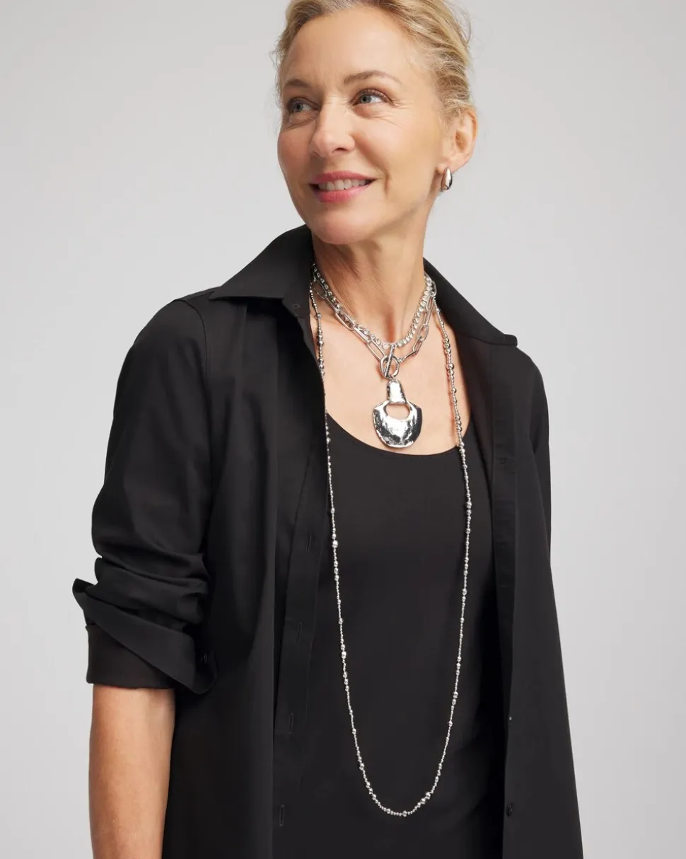 Silvertone Long Beaded Necklace