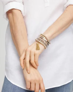 Silver-tone Medium Bead Stretch Bracelet