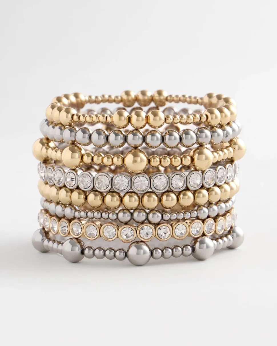 Silver-tone Medium Bead Stretch Bracelet