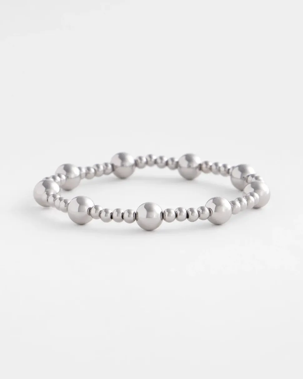 Silver-tone Medium Bead Stretch Bracelet