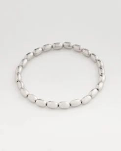 Silvertone Oval Beaded Stretch Bracelet