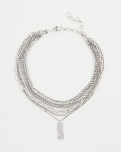 Silver Tone Pave Multistrand Necklace