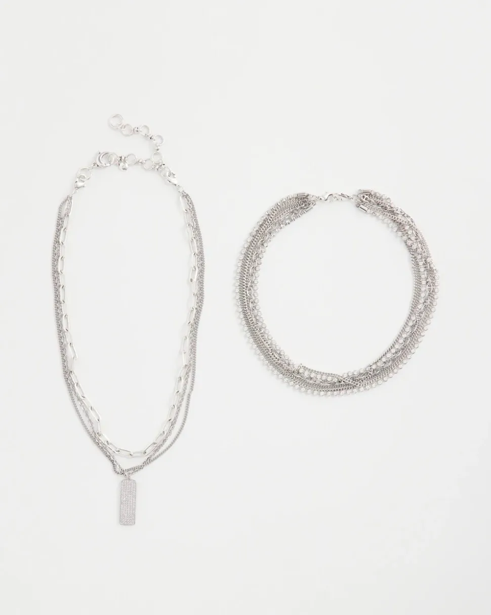 Silver Tone Pave Multistrand Necklace