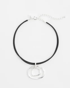 Silver Tone Rings Pendant Necklace
