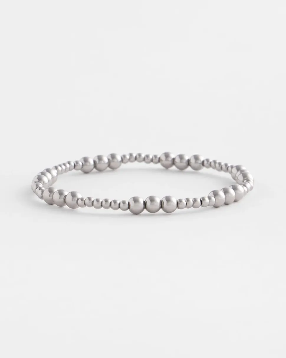 Silver-tone Small Bead Stretch Bracelet