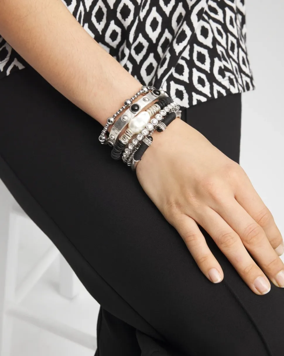 Silver-tone Small Bead Stretch Bracelet