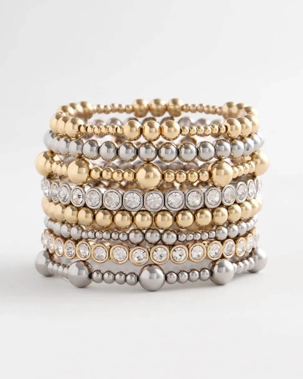 Silver-tone Small Bead Stretch Bracelet