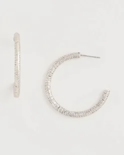 Silvertone Textured Hoop Earrings