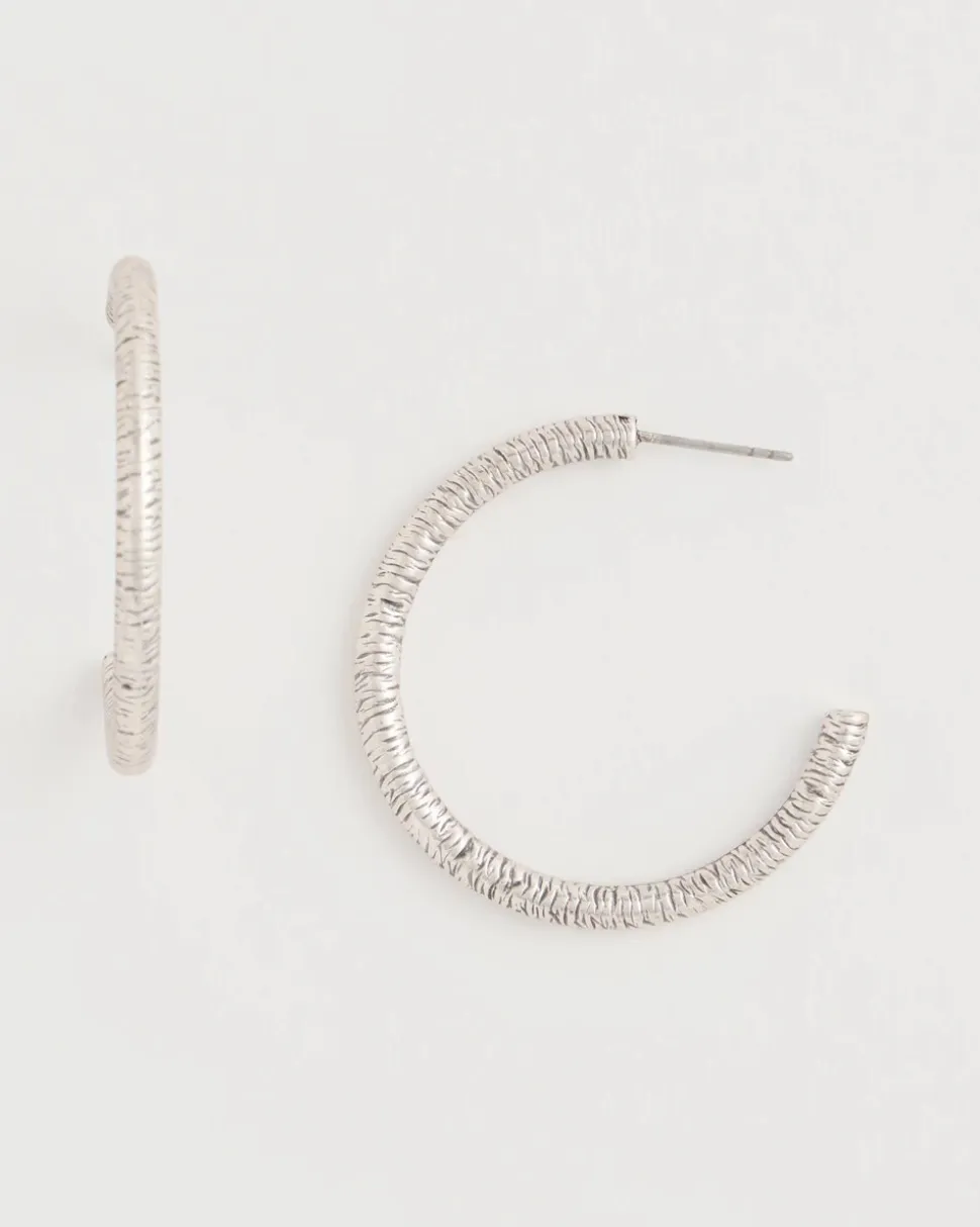 Silvertone Textured Hoop Earrings