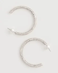Silvertone Textured Hoop Earrings