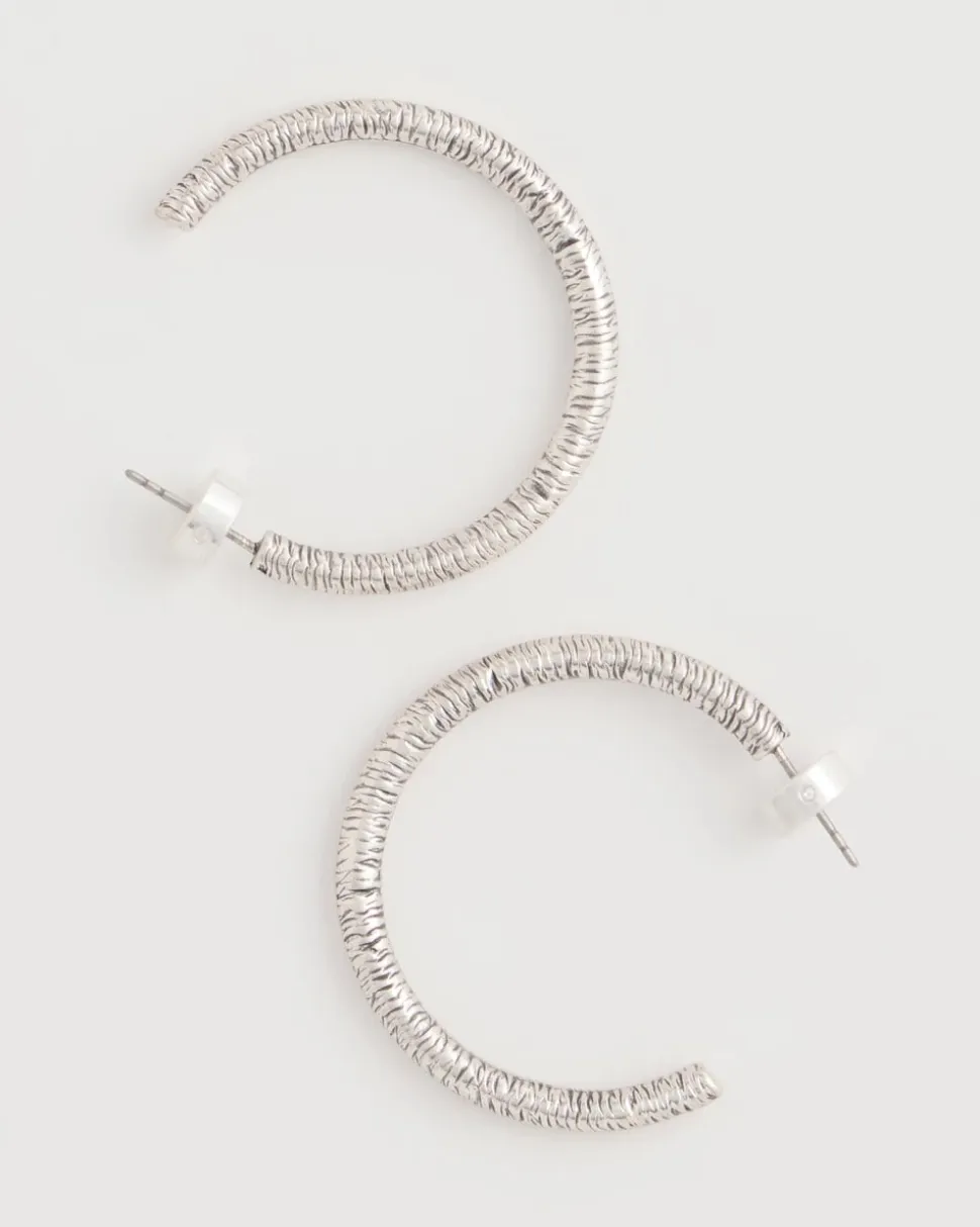 Silvertone Textured Hoop Earrings