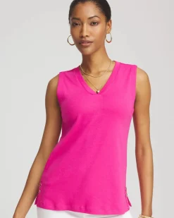 Sleeveless V-Neck Button Tank
