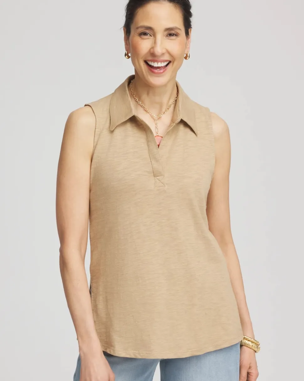 Slub Sleeveless Collared Tunic