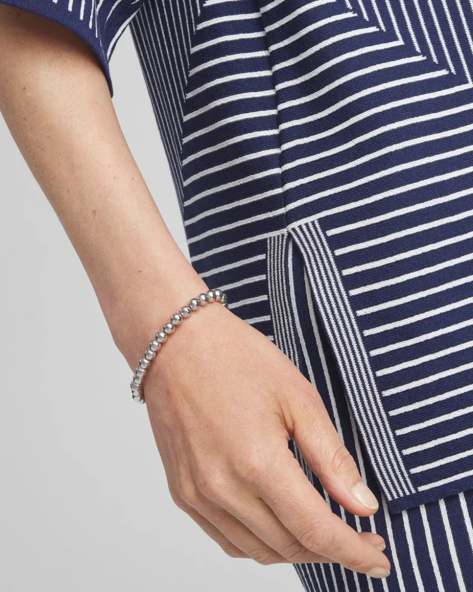 Small Beaded Silver Tone Stretch Bracelet