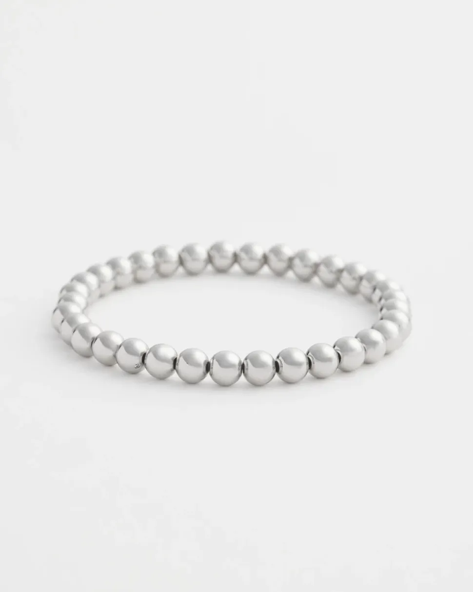 Small Beaded Silver Tone Stretch Bracelet