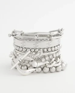 Small Beaded Silver Tone Stretch Bracelet