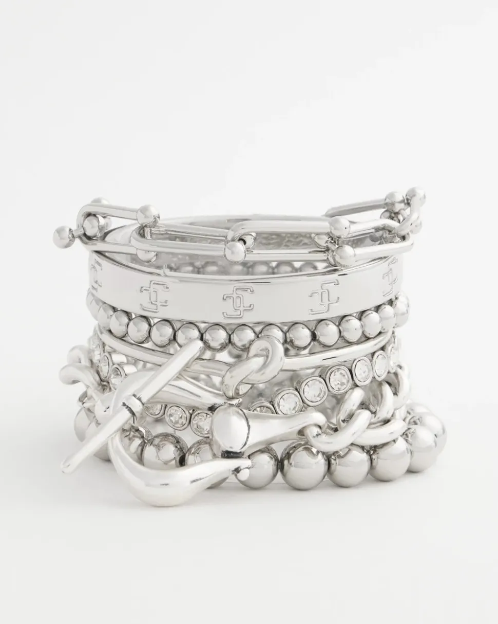 Small Beaded Silver Tone Stretch Bracelet