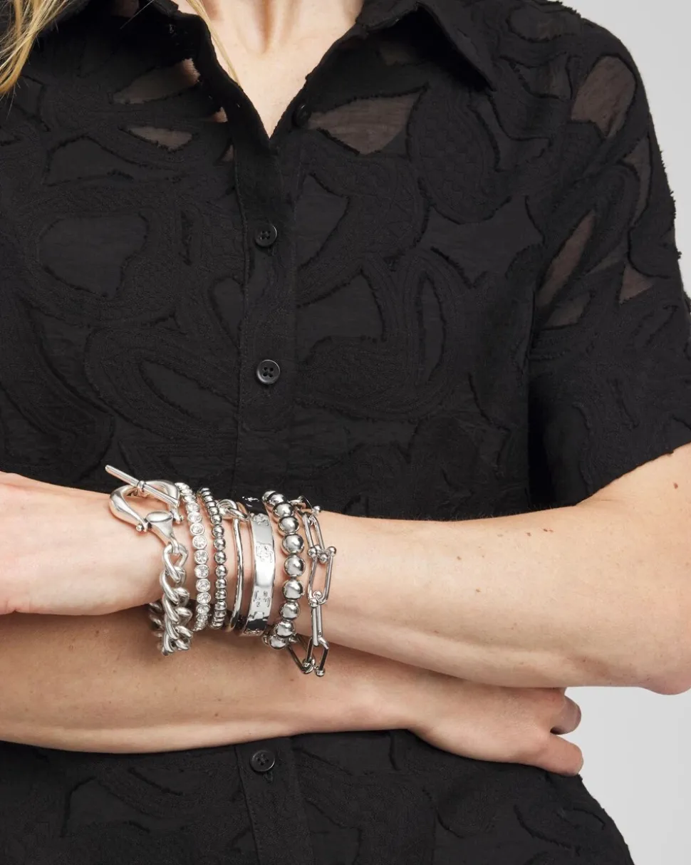 Small Beaded Silver Tone Stretch Bracelet