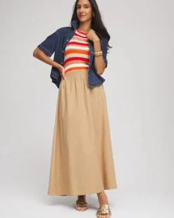 Smocked Pull-On Midi Skirt