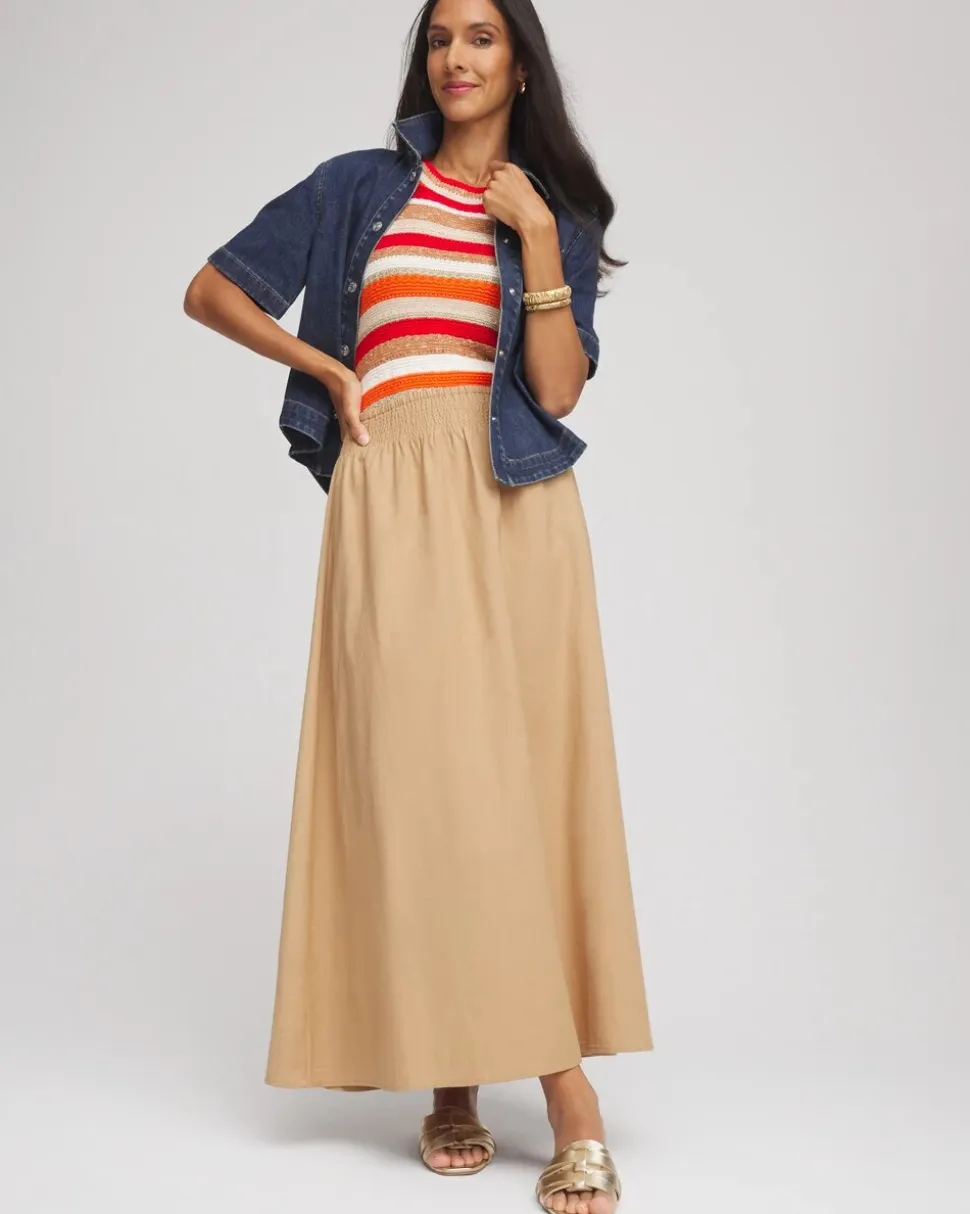 Smocked Pull-On Midi Skirt