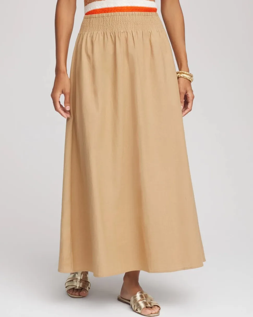 Smocked Pull-On Midi Skirt