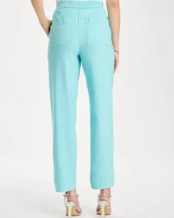 Soft-Stretch Linen Straight Tapered Ankle Pants