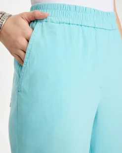 Soft-Stretch Linen Straight Tapered Ankle Pants