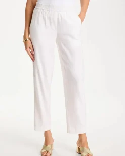 Soft-Stretch Linen Straight Tapered Ankle Pants