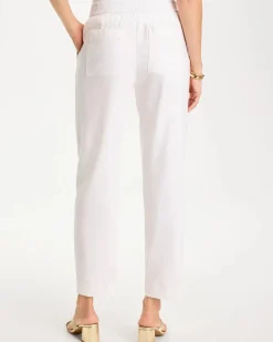 Soft-Stretch Linen Straight Tapered Ankle Pants