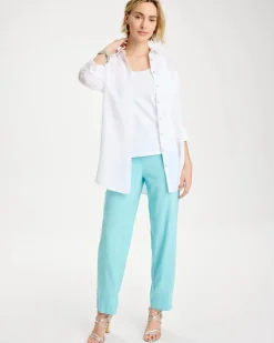 Soft-Stretch Linen Straight Tapered Ankle Pants