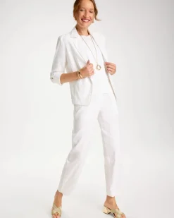 Soft-Stretch Linen Straight Tapered Ankle Pants