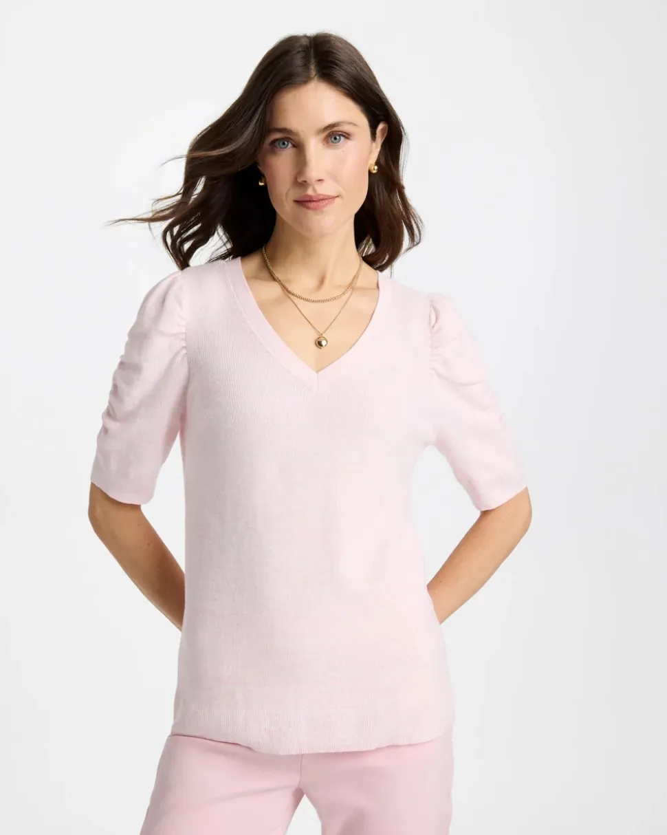 Space Dyed Ruched V-Neck Pullover Sweater