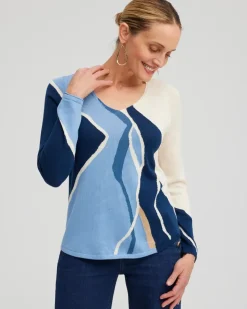 Spun Rayon Intarsia V-neck Pullover