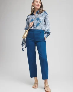 Stretch Sateen Straight Cropped Pants
