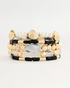 Stretch Set of Five Glam Beaded Bracelets