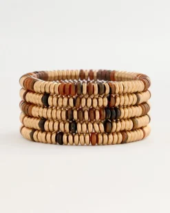 Stretch Set of Five Neutral Beaded Bracelets