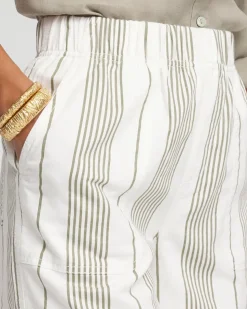 Striped Cotton-Linen Pull-On Utility Shorts