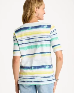 Striped Cotton Slub Elbow-Sleeve Tee