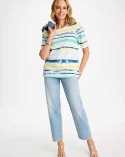 Striped Cotton Slub Elbow-Sleeve Tee