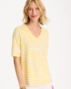 Striped Cotton Slub V-Neck Tee