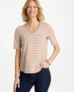 Striped Cotton Slub V-Neck Tee