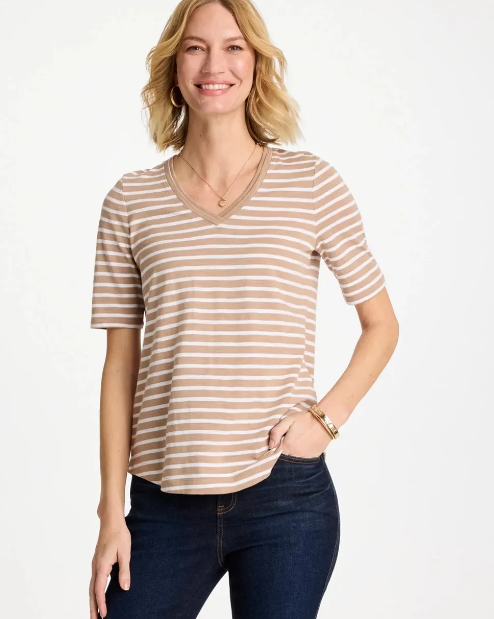 Striped Cotton Slub V-Neck Tee