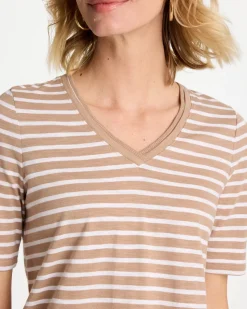 Striped Cotton Slub V-Neck Tee