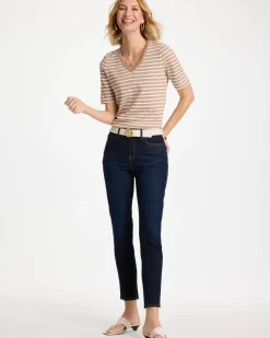 Striped Cotton Slub V-Neck Tee